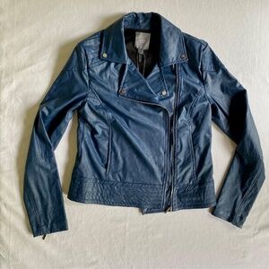 NWT Lyssé Blue Faux Leather Jacket W's Sz XS Bloomingdale's Biker Moto Mob Wife